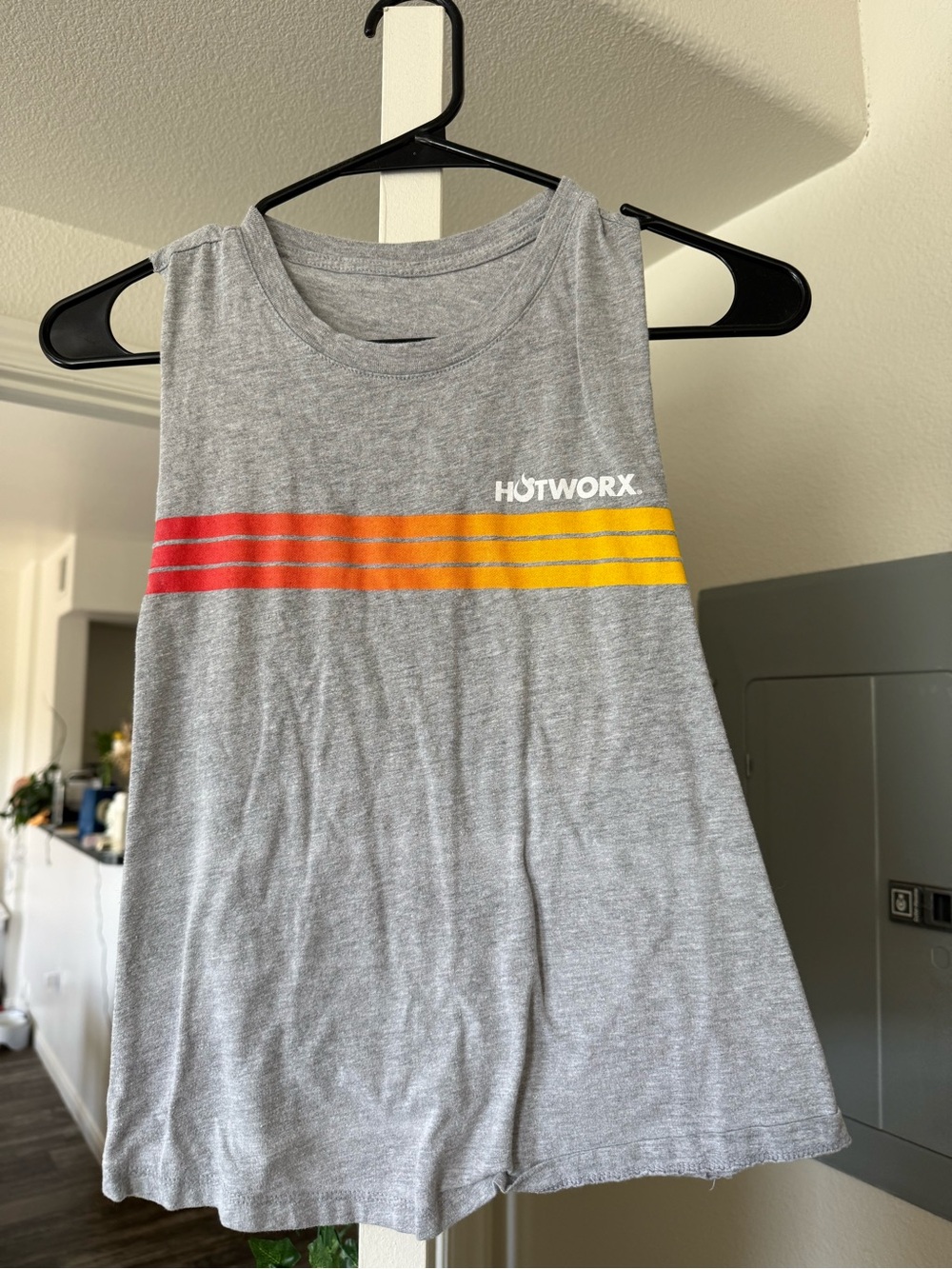 HOTWORX Women's Grey Tank Top with Red-Orange-Yellow Stripe
